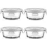 R.repad yay Small Round Glass Food Storage Containers With Lids, 1.5 Cup Round Meal Prep Bowls With Lids BPA-Free, Airtight Small Glass Food Containers for Microwave, Dishwasher, Freezer Safe-(4 pack)