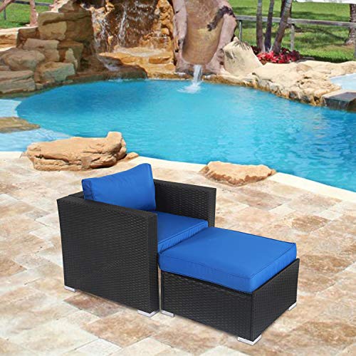 Kinsunny Wicker Furniture Set PE Wicker Rattan Outdoor All Weather Cushioned Sofas and Ottoman Set Lawn Pool Balcony Conversation Set Chat Set