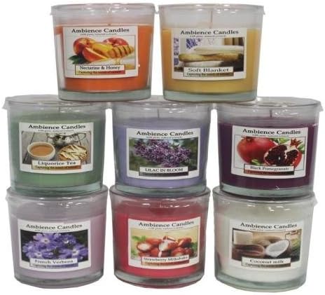Entrada EN112006 Scented Candle in Glass Jar with Eight Assorted Fragrances, 3.5" x 3.8", Multicolor