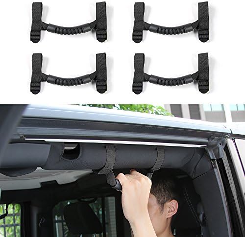 4 PCS Grab Handles Grip Handle Red Holder Roll Bar Grab Handles For Jeep Wrangler JK Unlimited Rubicon 1987-2017 (Black)