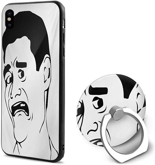 Amazon ユーモア ぽっちゃりガイミーム ファット アングリー 顔の表情ディスプレイ インターネットキャラクター プリント ブラックとホワイト 携帯電話シェルリングブラケット Iphone X ケース カバー 通販