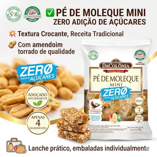 KIT 4x Muito sabor e ZERO AÇUCAR - DaColônia - 2 Bananinha (180g cada) - 2 Pé de Moleque (100g cada), total de 560g de produtos naturais (4 unid.)