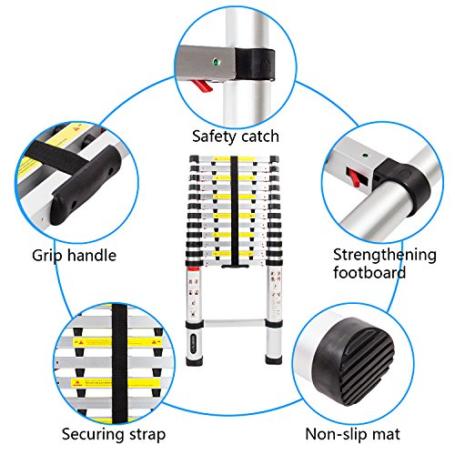 Luisladders 12.5ft Aluminum Telescopic Extension Ladder Extendable