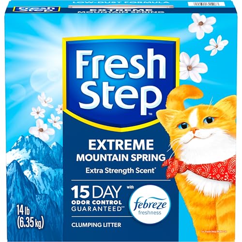 FRESH STEP EXTREME CLUMPING LITTER WITH FEBREZE FRESHNESS, MOUNTAIN SPRING SCENT CLUMPING CAT LITTER WITH GUARANTEED ODOR CONTROL, 14 LB. BOX