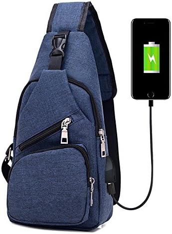 Sling Bag Shoulder Crossbody Chest Backpack Men Women Lightweight Daypack with USB Charging Port for Travel/Hiking/Outdoor Sport (Blue)