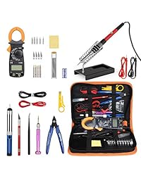 Kit de soldadura de hierro con abrazadera digital multimetro, Pancellent 60 W herramienta de soldadura de temperatura ajustable, destornilladores 5 en 1, 5 puntas de soldadura de hierro, soldador Sucker, cortador de alambre, pinzas, soldador soporte de hi