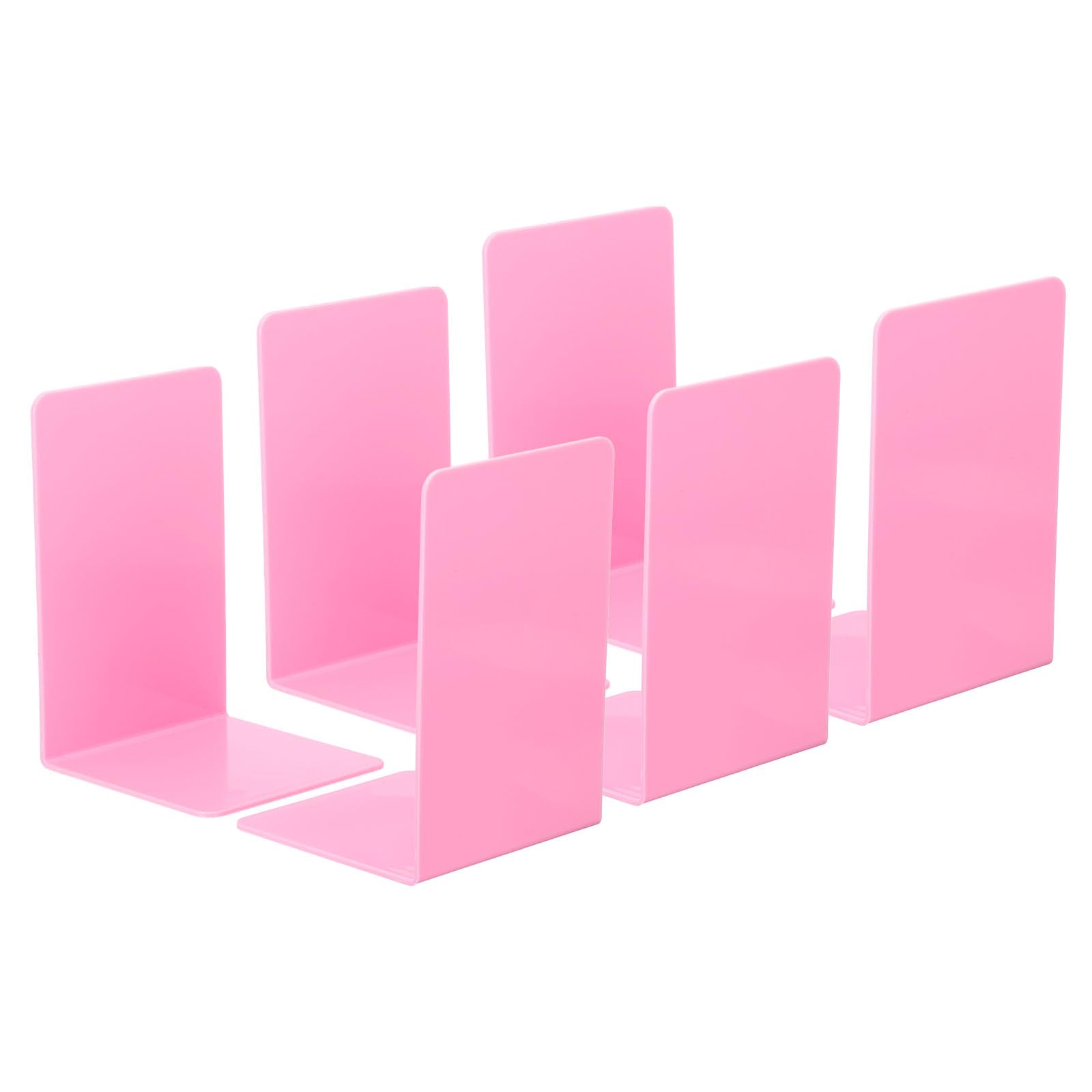 PATIKIL Acrylic Bookends, 6 Pack Plastic L-shaped Book Ends for Shelves Desktop Bookshelf Magazine Organizer Stand Holder for Office Home Study Room, Pink
