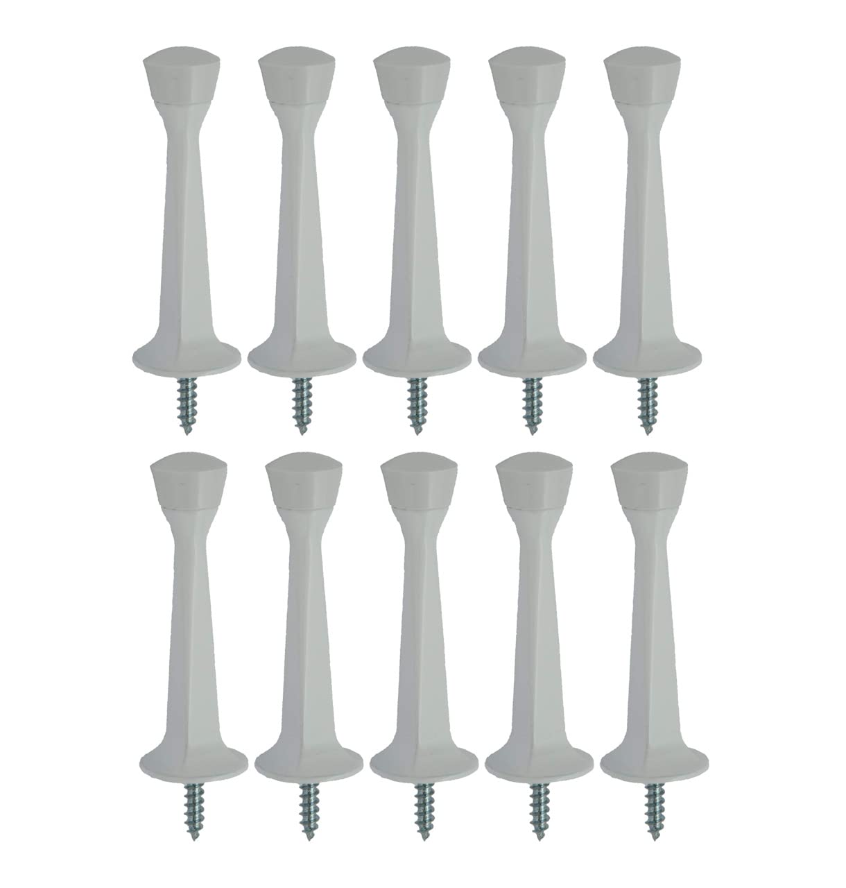 QCAA Rubber Tip Heavy Duty Solid Rigid Door Stop, 3", Zinc Die Cast, White, 10 Pack, Made in Taiwan