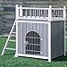 Tangkula Pet Dog House, Wooden Outdoor & Indoor Dog/Cat Puppy House Room with a View, Pet Room with Stairs, Raised Roof and Balcony Bed, Wooden Dog House (L)