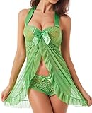 Plus Size Lingerie Babydoll Set for Women(3XL,Apple Green)