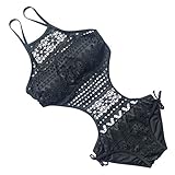 RUUHEE Women Bikini Swimsuit One Piece Sexy Lace Halter Padded Push Up, Black, S (US Size 2-4)