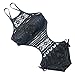 RUUHEE Women Bikini Swimsuit One Piece Sexy Lace Halter Padded Push up (S(US Size 2-4), Black)