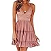 Mai Poetry Womens V-Neck Spaghetti Strap Bowknot Backless Sleeveless Lace Mini Swing Skater Dress (Medium, Pink)