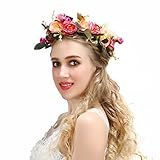 Valdler Natural Berries Reeds Flower Crown with Adjustable Ribbon for Wedding Festivals Purple