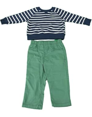 Boys 18M 2-Pc Long Sleeve Sweatshirt & Pants Set Navy/White & Green