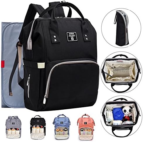 iDxiar Baby Diaper Backpack Bag Unisex Nappy Changing Rucksack with Waterproof Changing Pad,Stroller Straps Change Bag Backpack for Mum Dad (Black)