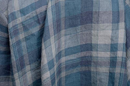 Pre-WASHED pure FLAX LINEN FABRIC BY THE METRE - Blueish/Grey - Width 140 cm (55") - 230 GSM Softened TEXTILE - Checked