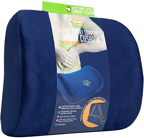 UPC 735548983125, Smart Lumbar Support Back Cushion Pillow - for Lower Back Pain Relief by Liliyo, 3-Strap System (Blue)