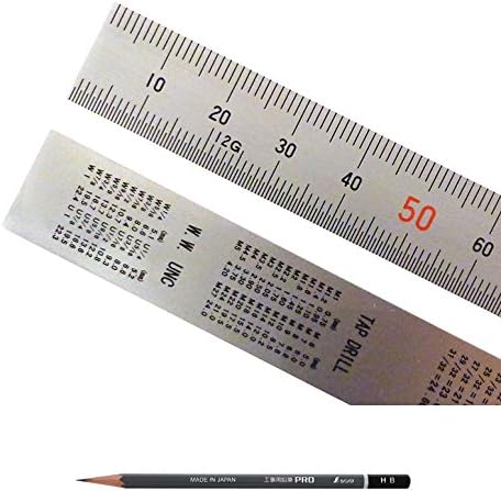Shinwa 150 mm Rigid (15 mm x 0.5 mm) Zero Glare Satin Chrome Stainless Steel Machinist Engineer Ruler/Rule with Graduations in mm and .5mm 13005 + Pencil for Measurement Work Pro HB 3 pcs 78519