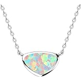 KristLand - Dainty S925 Silver Triangle White Opal Necklace for Women Gift Chain with Adjustable Long