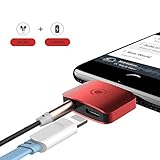 Exfraut iPhone 7/8/X Headphone Adapter, 3.5mm AUX Port 8 Pin Lightning Connector Charge and Audio Splitter for iPhone X, 8 8 Plus, 7 7 Plus Compatible With IOS11 Red