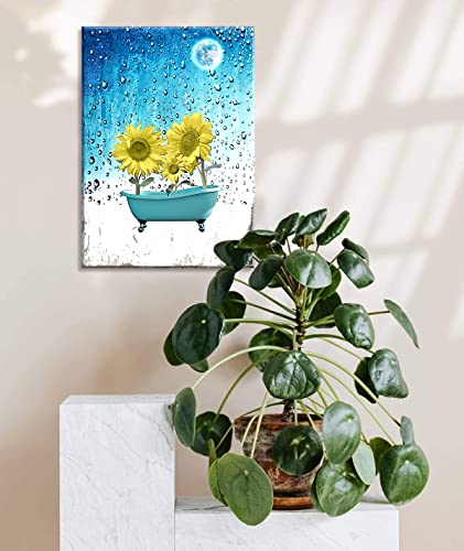 Moon Sunflower Bathroom Wall Decor-Modern Artwork Prints Wall Decor-Home Clearance Wall Art-Country Decorations For Home-Farmhouse Wall Art-Inspirational Posters-Framed Ready To Hang 12x16 Inch