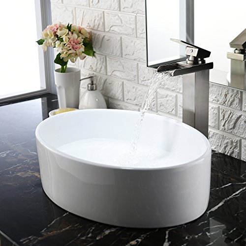 Comllen Contemporary Ceramic Bathroom Vessel Sink, 17.9" x 14.1" Porcelain Bathroon Sink