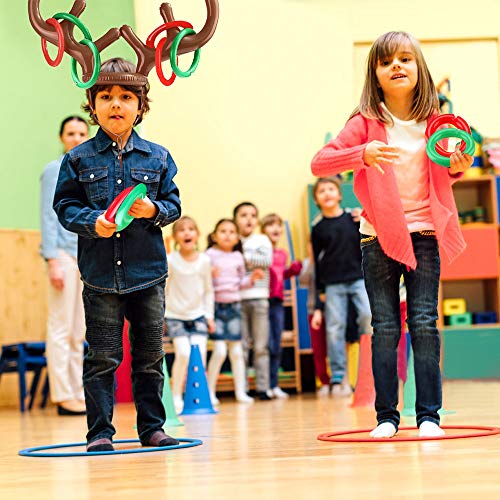 2+12 Inflatable Reindeer Antler Ring Toss Game Christmas Party Games 14pcs for Kids Christmas Party Favors & Christmas Games[2 Antlers+12 Rings] - Thumbnail 3
