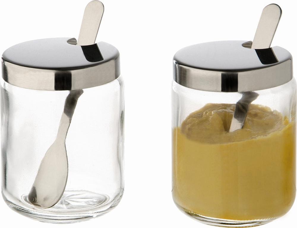 APS Mustard Pots, Set of 2, Glass, Stainless Steel, Ø 5cm, H 6cm