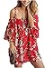 Teamoluna Women's Vogue Off-The-Shoulder Plum Blossom Chiffon Dress Red One Size