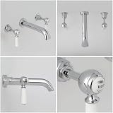 Milano Elizabeth Wall Mounted 3 Tap-Hole Basin Mixer Tap Chrome White Lever view 4