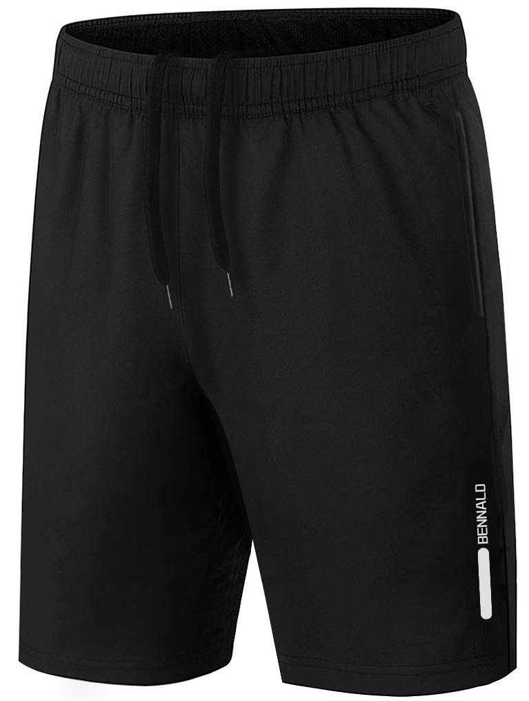 BENNALD Gym Shorts Mens, Running Shorts Men Sport Men's Shorts Summer Football Jogging Pants Quick Drying with Pockets for Training Gogger Working Out Casual Black