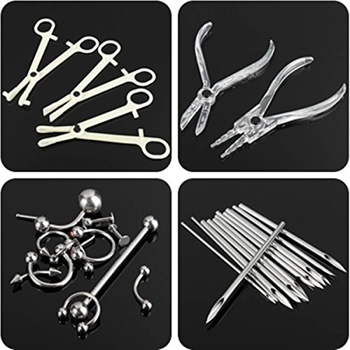 LuckyFine Disposable Sterile 2Pcs Pliers 3Pcs Forceps Needles Body Piercing Supplies Tools Kit Set