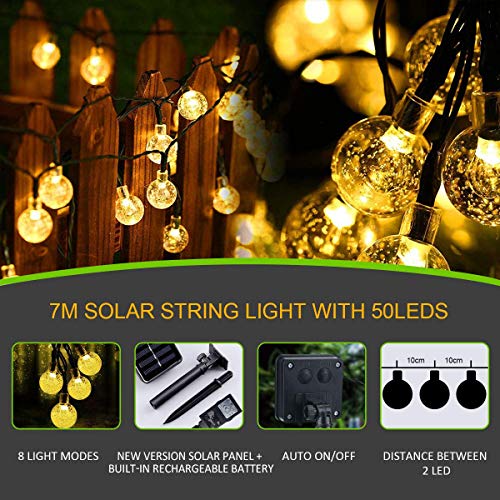Guirnalda luces exterior solares, HUAFA 7M 50 LEDCadena de Bola Cristal