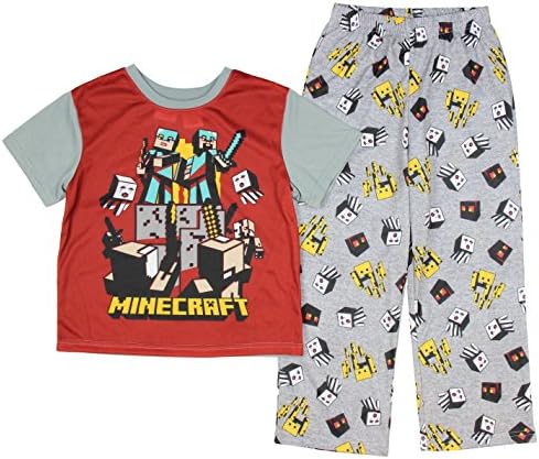 Minecraft Boy's Grey 2 Piece Short Sleeve Pajama Set (Large 10/12)
