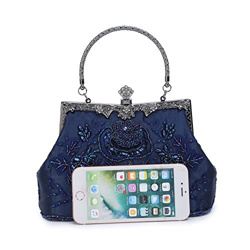 navy blue beaded clutch bag