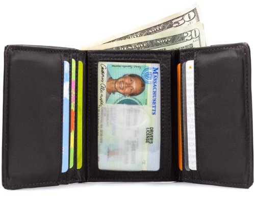 Big Skinny Men's Tri-Fold Leather Slim Wallet, Holds Up to 25 Cards, Black