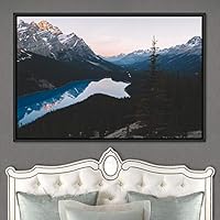 Framed Canvas Wall Art Calming Waters Aerial Cool Lake Landscape Multicolor Photography Realism Relax/Calm - 16x24 inches
