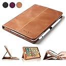 iPad Pro 9.7 Case, BoriYuan Vintage Genuine Leather Smart Cover Protective Slim Folio Flip Stand for Apple iPad Pro 9.7 Inch with Card Slot Magnetic Sleep/Wake+Stylus+Screen Protector, Brown