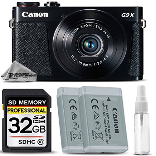 Canon PowerShot G9 X Digital Camera (Black) + Backup Battery + 32GB Class 10 Memory Card + Deluxe Cleaning Kit - International Version