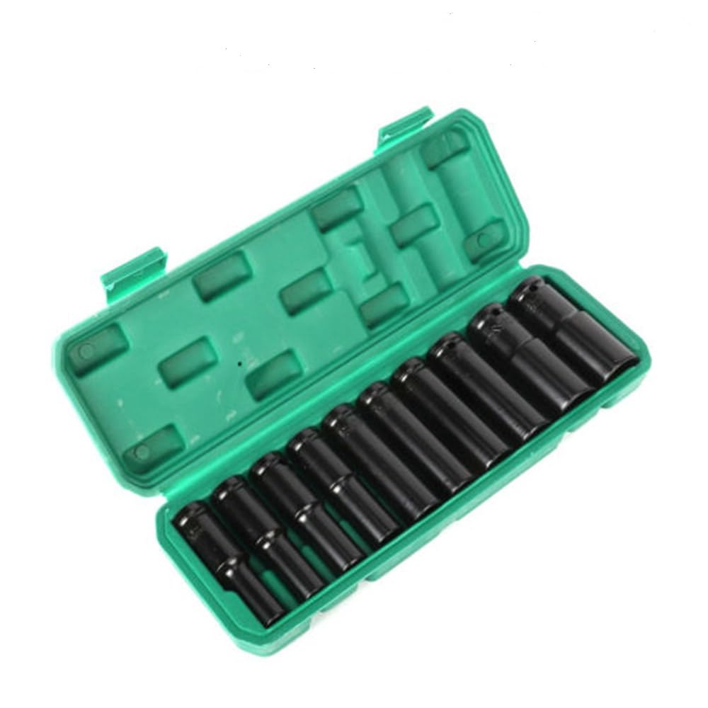 10Pcs Impact Deep Socket Set, 10-24mm Impact Socket Set with Plastic Storage Box, 1/2 Inch Impact Wrench Socket Set for Home Car Repair (Green)