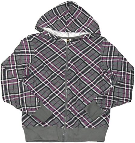 Women's Wearever Sport Gray Plaid Zip-Up Hoodie Sweatshirt (X-Large)