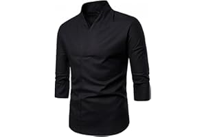 Burband Mens 3/4 Sleeve Cotton Linen V Neck Shirts Hipster Slim Fit Stand Collar Chef Coats Big and Tall Beach Yoga Tops