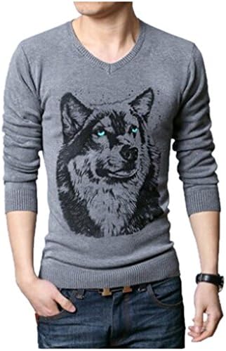 John Cabot Stylish USA Designer Green Eyed Wolf Pullover Thin Sweater