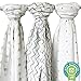Ziggy Baby Muslin Baby Swaddle Blankets - 3 Pack - Gender Neutral for Boys and Girls - Chevron, Arrow, Cross, Grey/White (47x47)