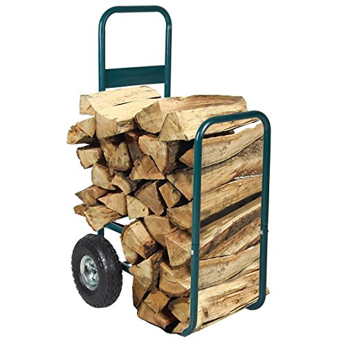 Livebest Portable Firewood Cart Log Fire Wood Carrier Holder Transport Rolling Steel Backyard Patio Garden, Green - Thumbnail 7