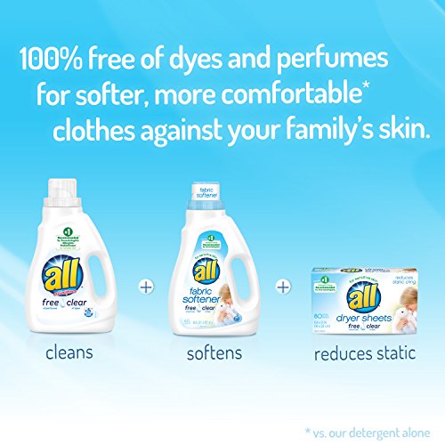 all Fabric Softener Dryer Sheets for Sensitive Skin, Free Clear, 80