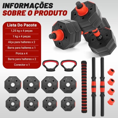 Halteres, 10KG Kit Halteres com Kettlebell, 6 em 1 Alteres para Musculação, Halter, Pesos para Exercícios em Casa, Kit Alteres para Musculação, Regulavel peso Academia Dumbbell