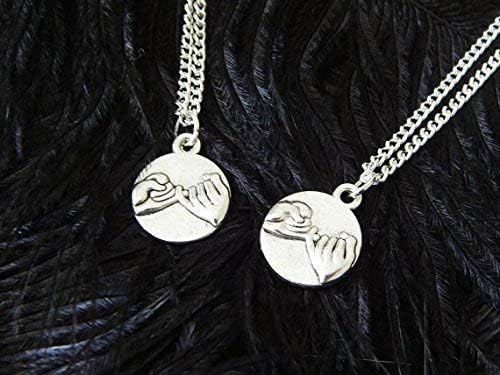 Set of Two Pinky Promise Necklaces, Pinky Swear Necklaces, Best Friends Necklaces, Pinky Swear Pendants, Silver Pinky Promise Charms