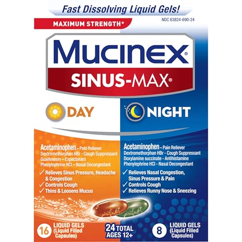 MUCINEX SINUS-MAX LIQUID GELS FOR DAY AND NIGHT, 24 COUNT